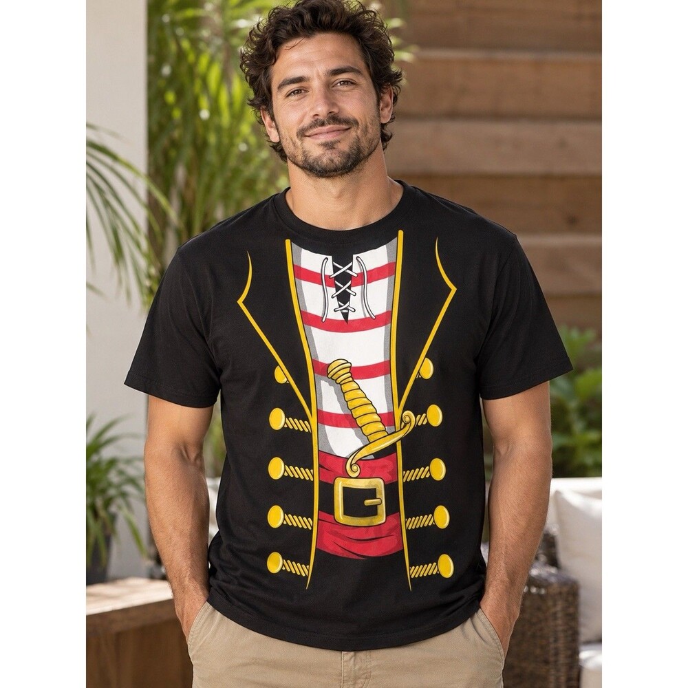 Black Striped Coat Sword Pirate Gasparilla Costume Tee Ann Arbor T-Shirt Size XL